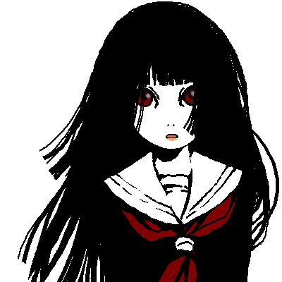 enma ai, jigoku shoujo, lowres, 00s, black hair, red eyes, school uniform, serafuku