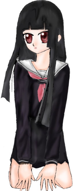 enma ai, jigoku shoujo, 00s, black hair, red eyes, school uniform, serafuku