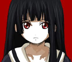 enma ai, jigoku shoujo, lowres, 00s, black hair, red eyes, school uniform, serafuku