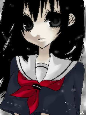 enma ai, jigoku shoujo, lowres, 00s, black hair, red eyes, school uniform, serafuku