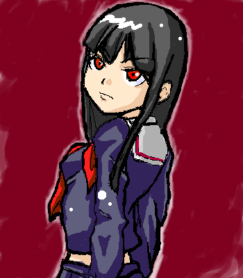 enma ai, jigoku shoujo, lowres, 00s, black hair, red eyes, school uniform, serafuku