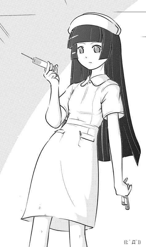 enma ai, jigoku shoujo, 00s, monochrome, nurse, sketch