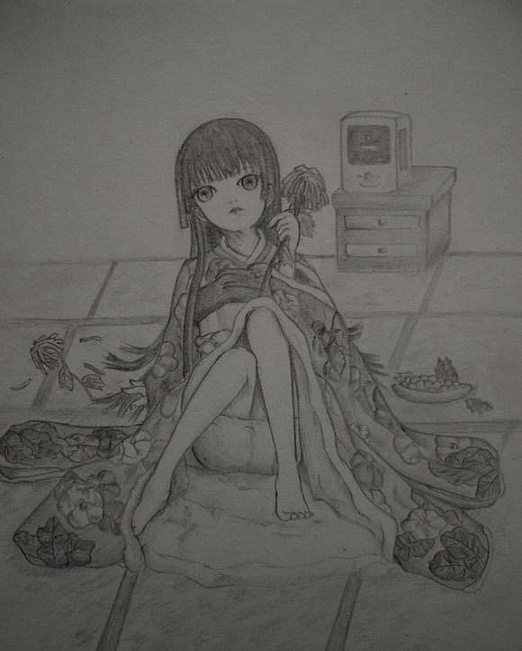 jigoku shoujo, tagme, 00s, monochrome, sketch