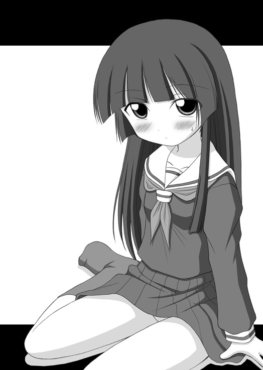 enma ai, jigoku shoujo, 00s, monochrome, panties, school uniform, serafuku, sketch, underwear