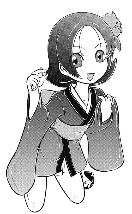 kikuri, jigoku shoujo, 00s, japanese clothes, kimono, monochrome, sketch