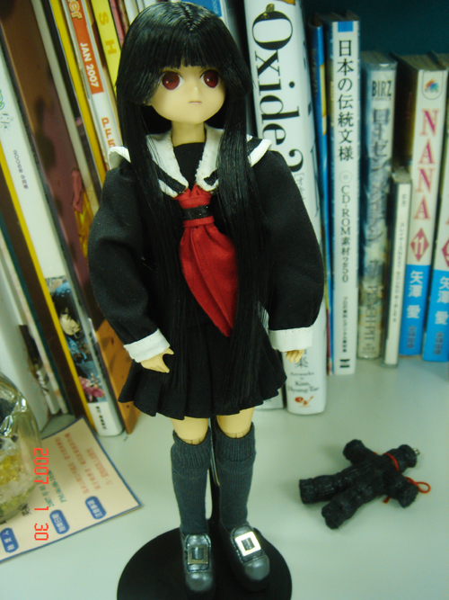 enma ai, jigoku shoujo, 00s, black hair, figure, red eyes, school uniform, serafuku