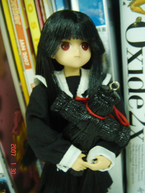 enma ai, jigoku shoujo, 00s, black hair, figure, red eyes, school uniform, serafuku