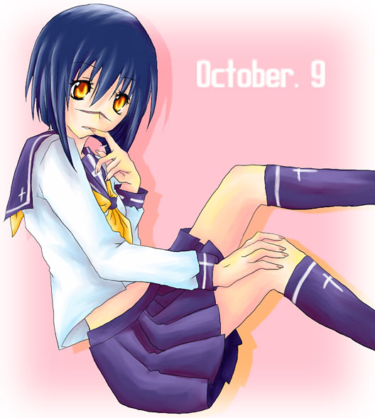 tsumura tokiko, busou renkin, 00s, blue hair, scar, school uniform, serafuku, yellow eyes