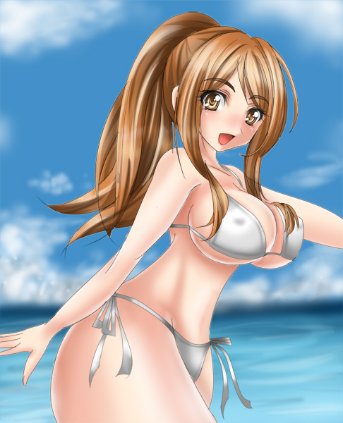 mutou mahiro, busou renkin, 00s, brown eyes, brown hair, swimsuit