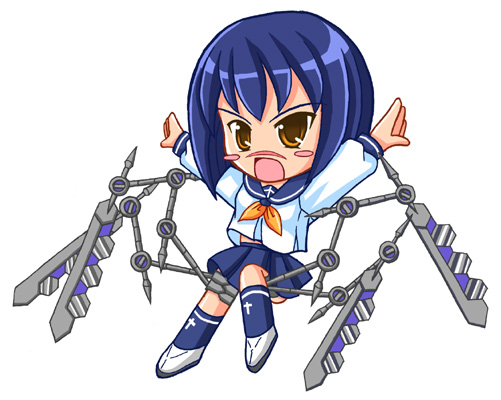 tsumura tokiko, busou renkin, 00s, blue hair, scar, school uniform, serafuku, valkyrie skirt, yellow eyes