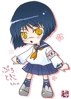 tsumura tokiko, busou renkin, lowres, 00s, blue hair, scar, school uniform, serafuku, yellow eyes