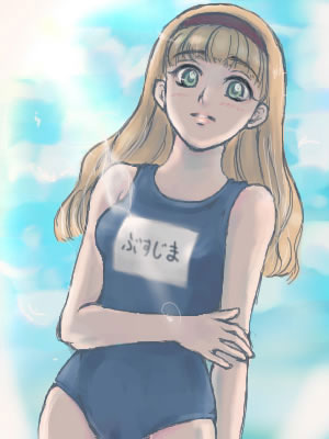 busou renkin, lowres, tagme, 00s, blonde hair, green eyes, swimsuit