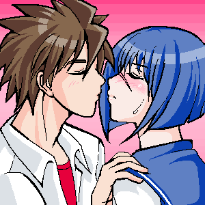 mutou kazuki, tsumura tokiko, busou renkin, lowres, 00s, blue hair, brown hair, scar, school uniform, serafuku