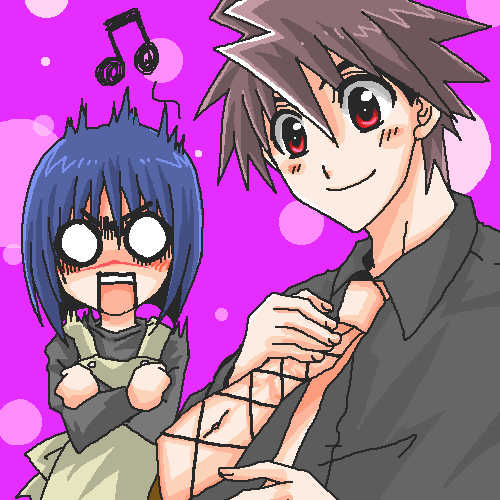 mutou kazuki, tsumura tokiko, busou renkin, lowres, 00s, blue hair, brown hair, red eyes, scar