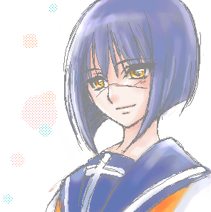 tsumura tokiko, busou renkin, lowres, 00s, blue hair, scar, school uniform, serafuku, yellow eyes