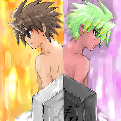 mutou kazuki, busou renkin, lowres, 00s, brown eyes, brown hair, green eyes, green hair