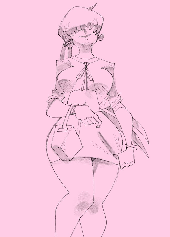 1shermieaday, shermie (kof), the king of fighters, 1girl, bag, breasts, curvy, dress, earrings, heart, huge breasts, jewelry, large breasts, long hair, ponytail, skirt, smile, standing, thick thighs, thighs, twintails, wide hips