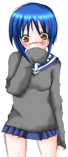 tsumura tokiko, busou renkin, 00s, blue hair, scar, school uniform, serafuku, yellow eyes