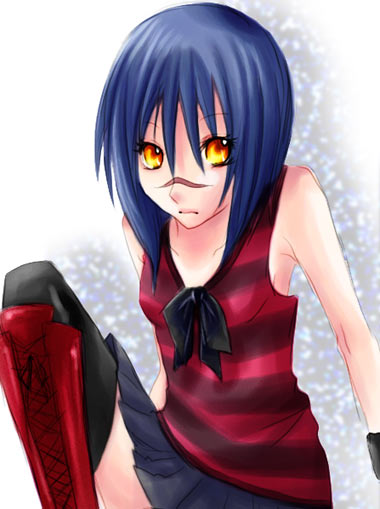 tsumura tokiko, busou renkin, 00s, blue hair, scar, yellow eyes