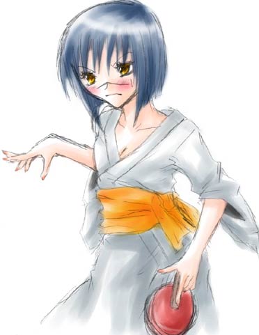 tsumura tokiko, busou renkin, lowres, 00s, blue hair, scar, yellow eyes