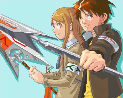 mutou kazuki, mutou mahiro, busou renkin, lowres, 00s, brown eyes, brown hair, sunlight heart