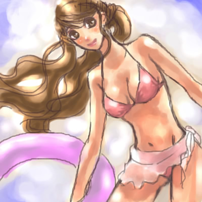 mutou mahiro, busou renkin, lowres, 00s, brown eyes, brown hair, swimsuit