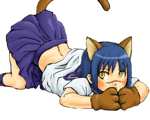 tsumura tokiko, busou renkin, lowres, 00s, animal ears, blue hair, cat ears, cat tail, scar, school uniform, serafuku, tail, yellow eyes