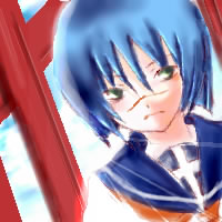 tsumura tokiko, busou renkin, lowres, 00s, blue hair, scar, school uniform, serafuku, yellow eyes