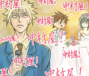 mutou kazuki, nakamura gouta, tsumura tokiko, busou renkin, lowres, 00s, blonde hair, blue hair, brown hair, dress, wedding dress