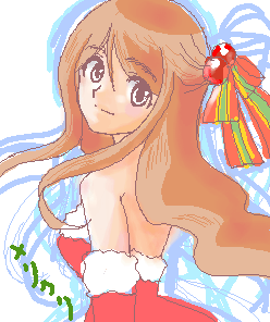 mutou mahiro, busou renkin, lowres, tagme, 00s, 1girl, brown hair, christmas, hair ornament, looking at viewer, ribbon