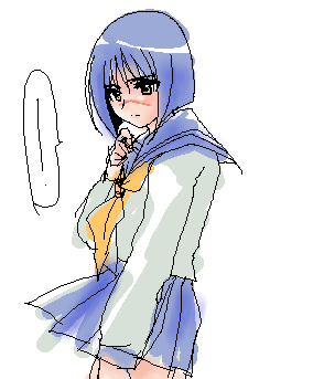 tsumura tokiko, busou renkin, lowres, 00s, blue hair, scar, school uniform, serafuku, yellow eyes