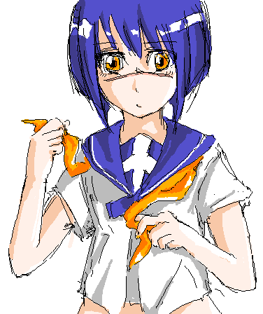 tsumura tokiko, busou renkin, lowres, 00s, blue hair, scar, school uniform, serafuku, yellow eyes
