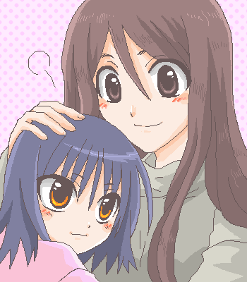 mutou mahiro, tsumura tokiko, busou renkin, lowres, 00s, blue hair, brown eyes, brown hair, scar, yellow eyes