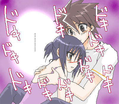 mutou kazuki, tsumura tokiko, busou renkin, lowres, 00s, blue hair, brown eyes, brown hair, scar, yellow eyes