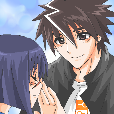 mutou kazuki, tsumura tokiko, busou renkin, lowres, 00s, blue hair, brown eyes, brown hair, scar
