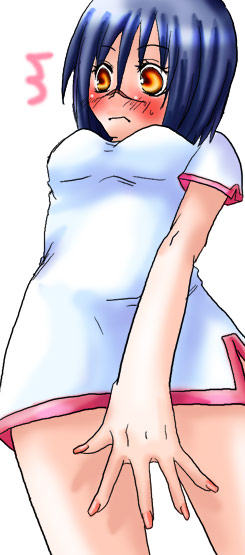 tsumura tokiko, busou renkin, 00s, blue hair, blush, scar, yellow eyes