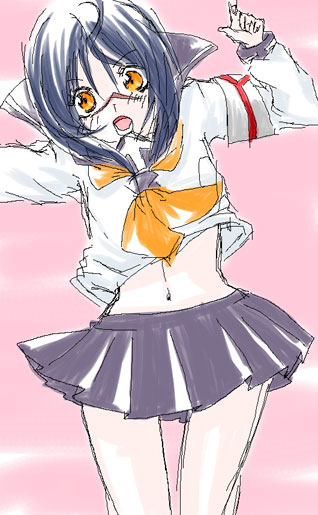tsumura tokiko, busou renkin, 00s, blue hair, scar, school uniform, serafuku, yellow eyes