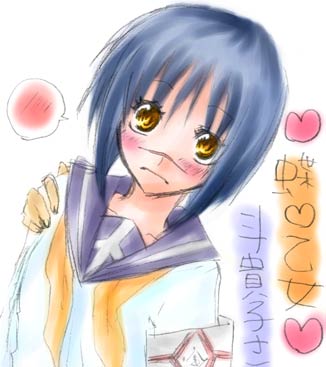 tsumura tokiko, busou renkin, lowres, 00s, blue hair, scar, school uniform, serafuku, yellow eyes