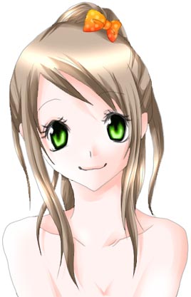 mutou mahiro, busou renkin, lowres, tagme, 00s, 1girl, brown hair, female focus, green eyes, simple background, solo