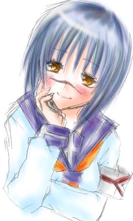 tsumura tokiko, busou renkin, lowres, 00s, blue hair, scar, school uniform, serafuku, yellow eyes