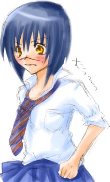 tsumura tokiko, busou renkin, lowres, 00s, blue hair, scar, school uniform, serafuku, yellow eyes