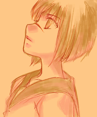 tsumura tokiko, busou renkin, lowres, 00s, monochrome, scar, school uniform, serafuku, sketch