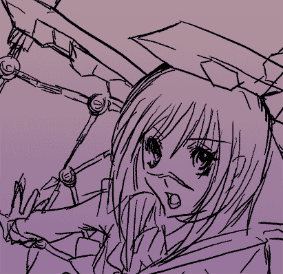 tsumura tokiko, busou renkin, lowres, 00s, monochrome, scar, school uniform, serafuku, sketch, valkyrie skirt
