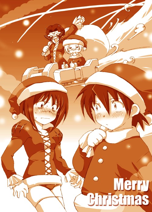 dr butterfly, mutou kazuki, papillon, tsumura tokiko, busou renkin, 00s, chono koshaku, christmas, monochrome, scar, sketch