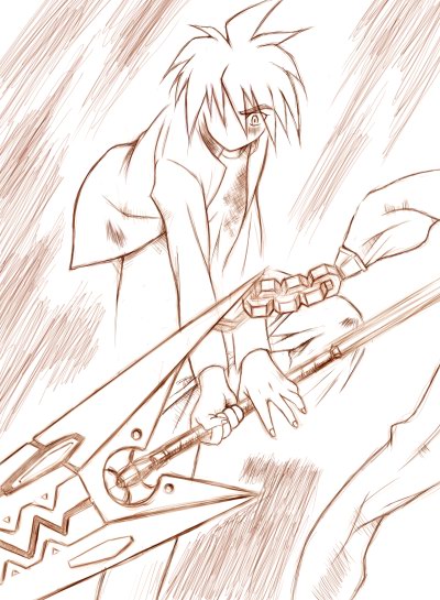 mutou kazuki, busou renkin, 00s, monochrome, sketch, sunlight heart