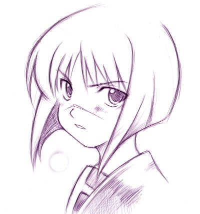 tsumura tokiko, busou renkin, lowres, 00s, monochrome, scar, school uniform, serafuku, sketch