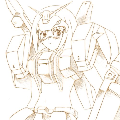 tsumura tokiko, busou renkin, lowres, 00s, monochrome, scar, sketch
