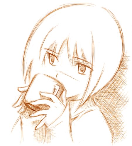 tsumura tokiko, busou renkin, lowres, 00s, monochrome, scar, sketch