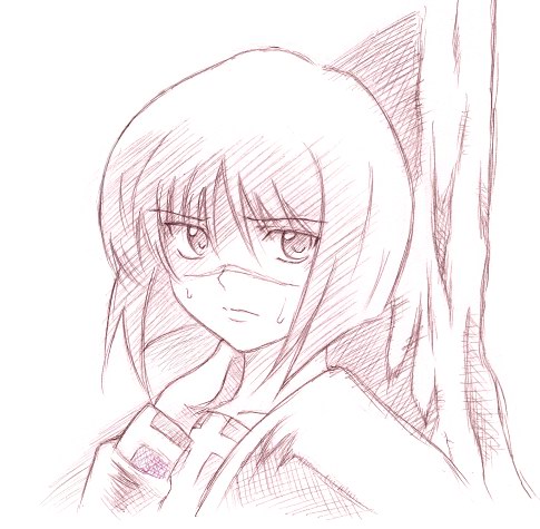 tsumura tokiko, busou renkin, lowres, 00s, monochrome, scar, school uniform, serafuku, sketch