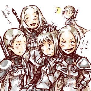 clare (claymore), deneve, helen, miria, claymore (series), jean, lowres, translation request, 00s, armor, blush
